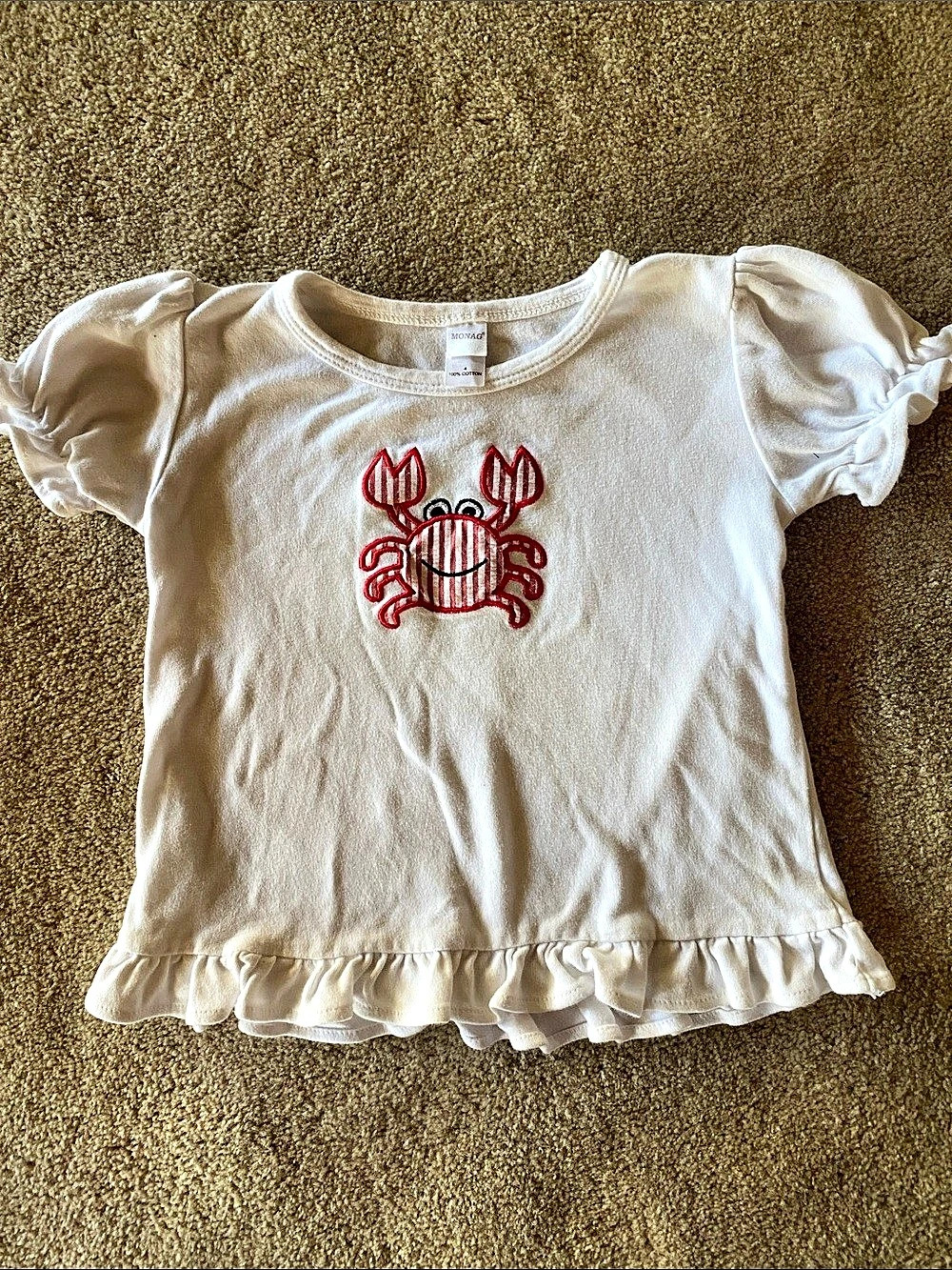 MONAG Girls Crab Embroidered Ruffle Tee Size 4